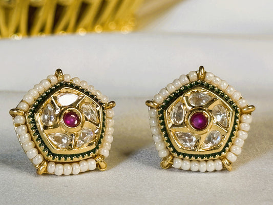 Rajsi Pearl Kundan Studs