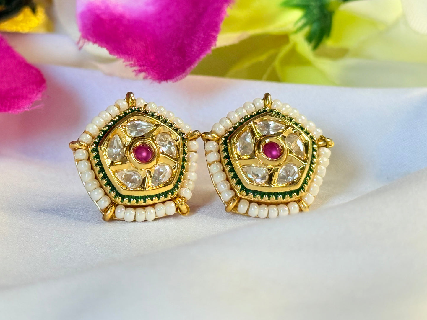Rajsi Pearl Kundan Studs