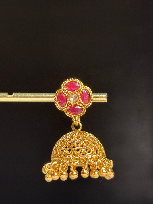 Kanak Phool Jhumki (ruby red)