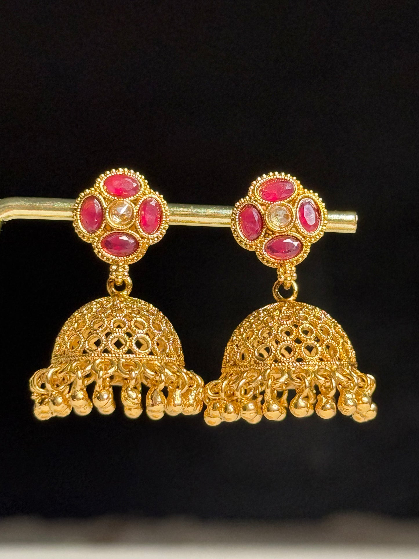 Kanak Phool Jhumki (ruby red)