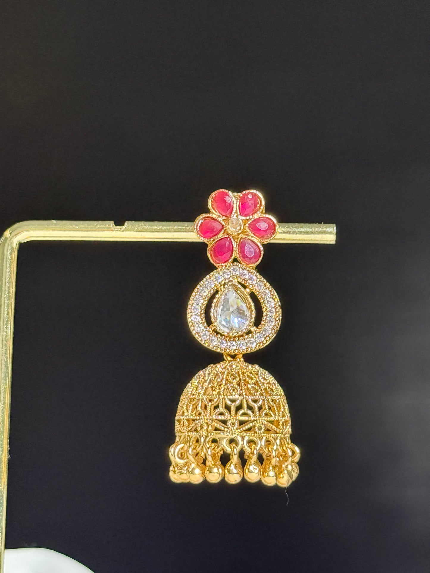 Radiant Ruby floral Jhumkas