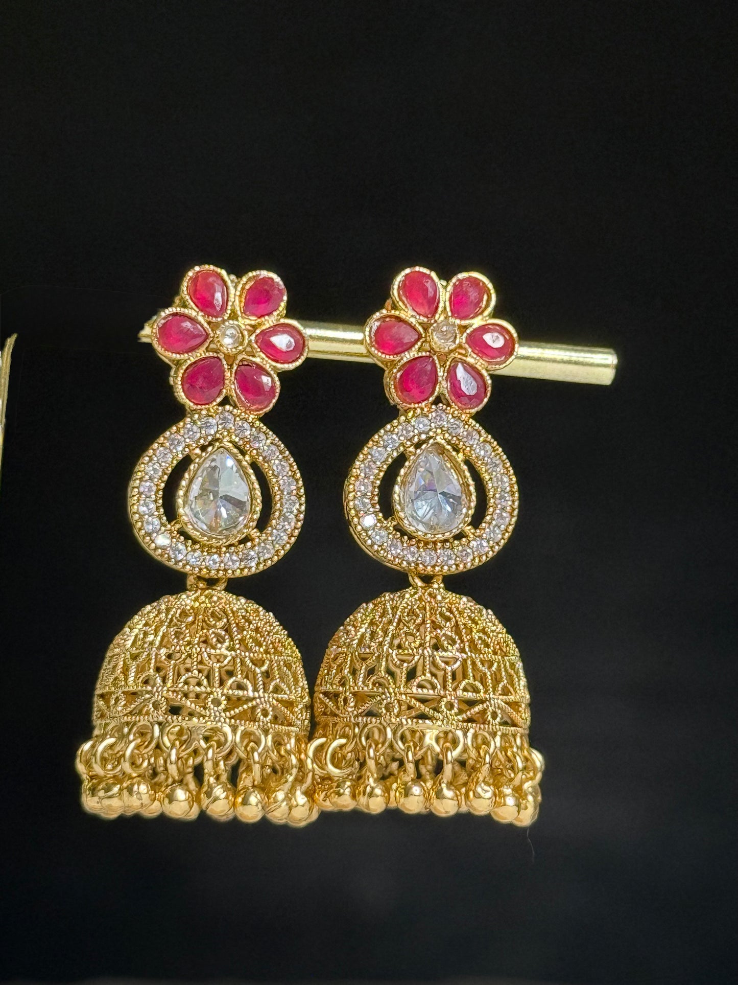 Radiant Ruby floral Jhumkas