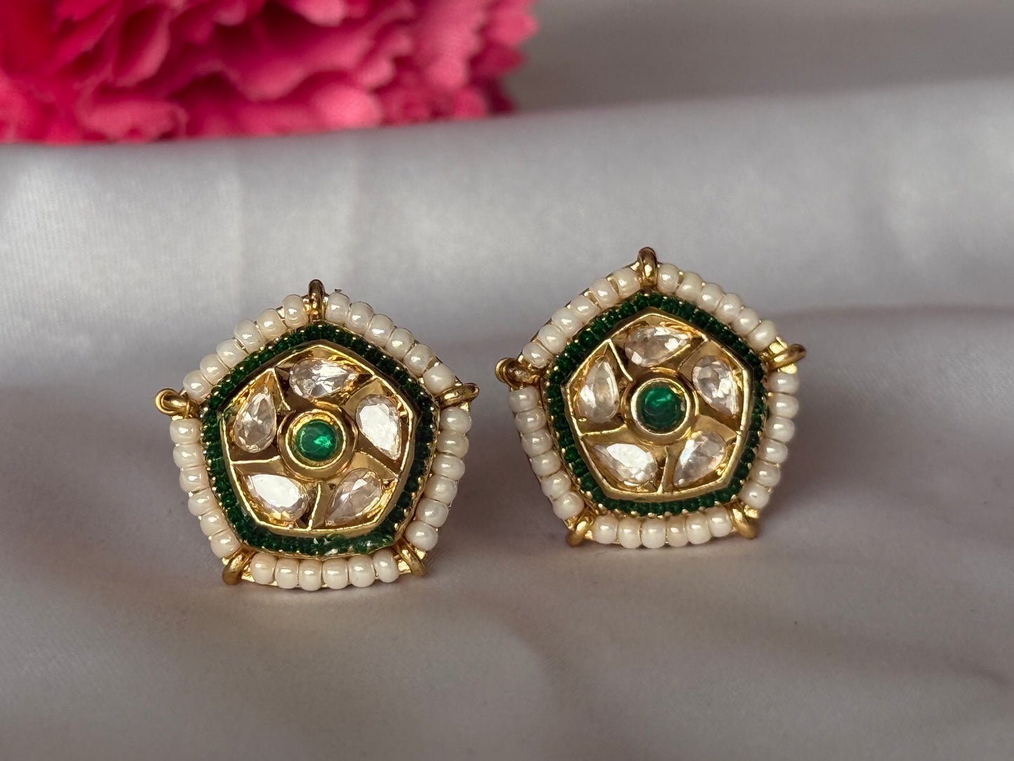 Rajsi Pearl Kundan Studs