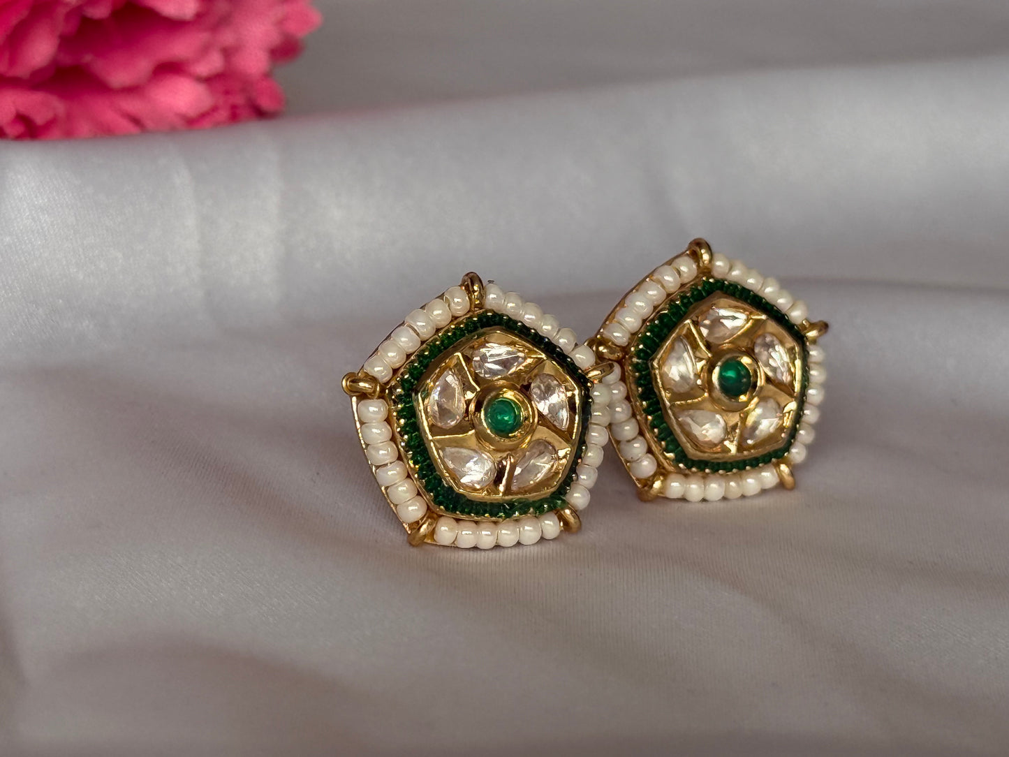 Rajsi Pearl Kundan Studs