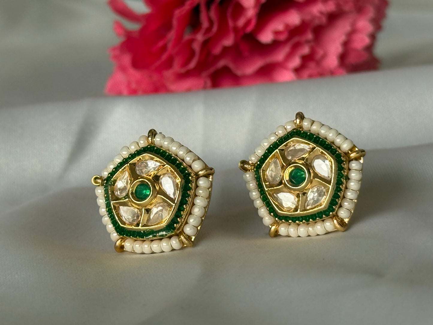 Rajsi Pearl Kundan Studs