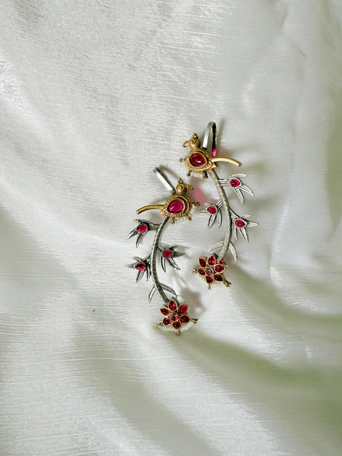 Panchi kaan Phool (  ruby pink ear cuffs )