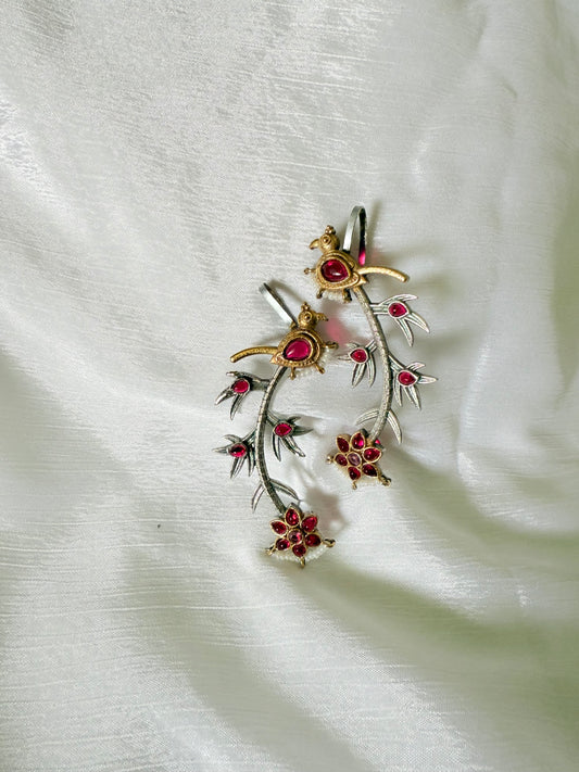 Panchi kaan Phool (  ruby pink ear cuffs )