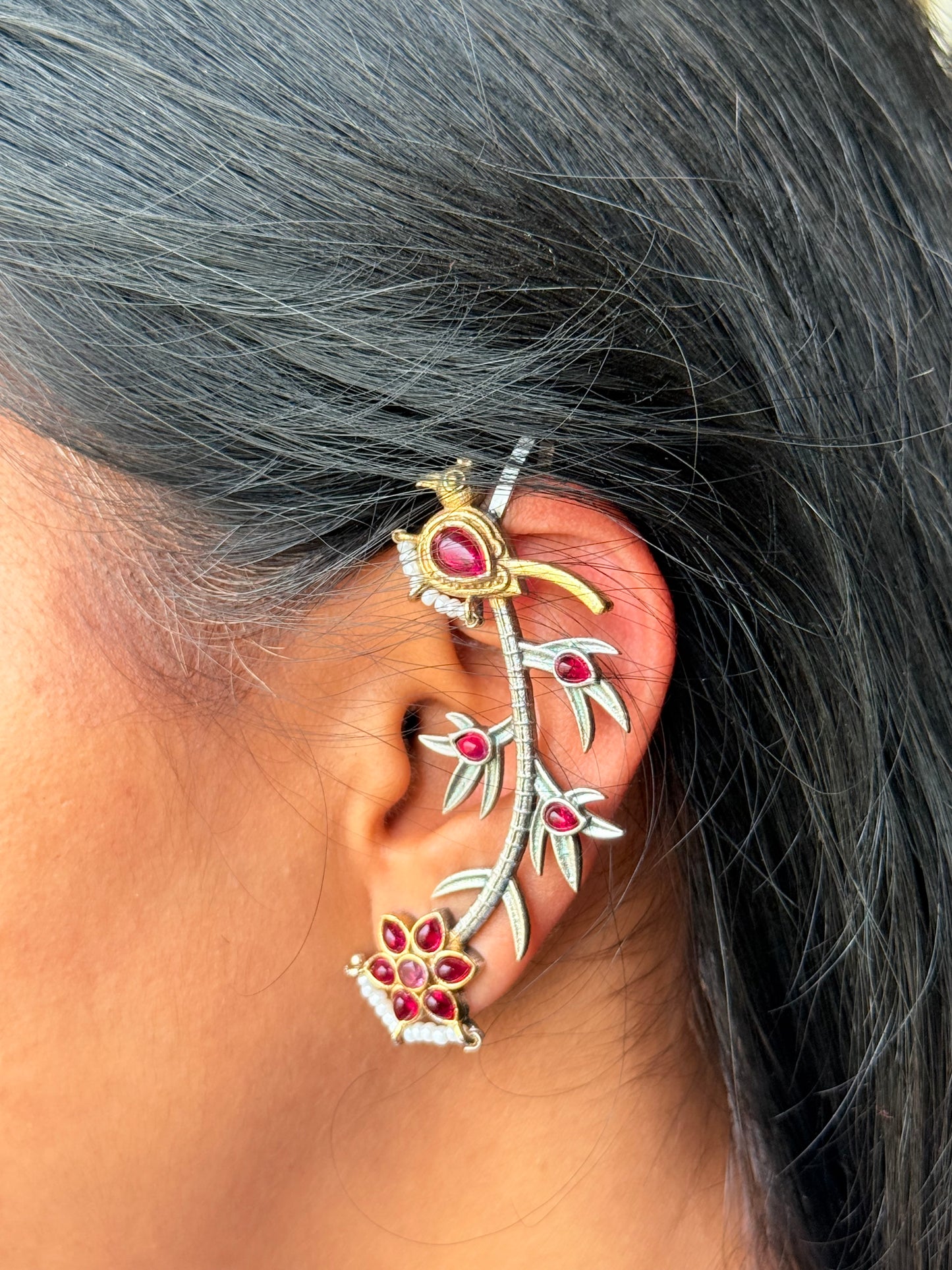 Panchi kaan Phool (  ruby pink ear cuffs )