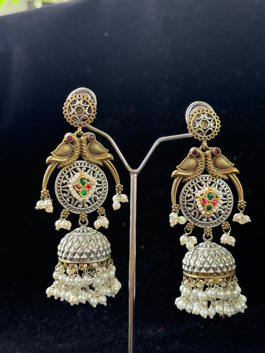 Mithila Mayur Jhumkas (ruby green)