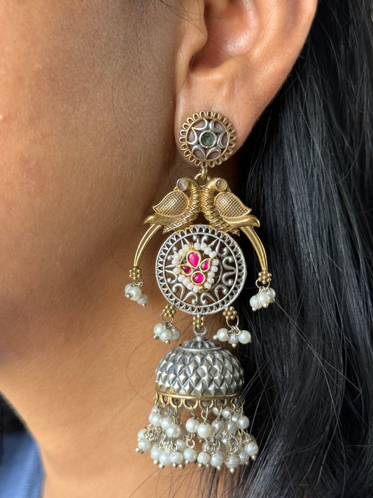 Mithila Mayur Jhumkas ( ruby pink )