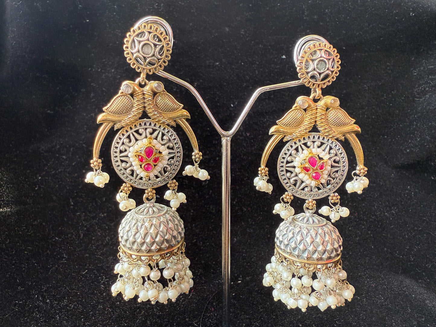 Mithila Mayur Jhumkas ( ruby pink )