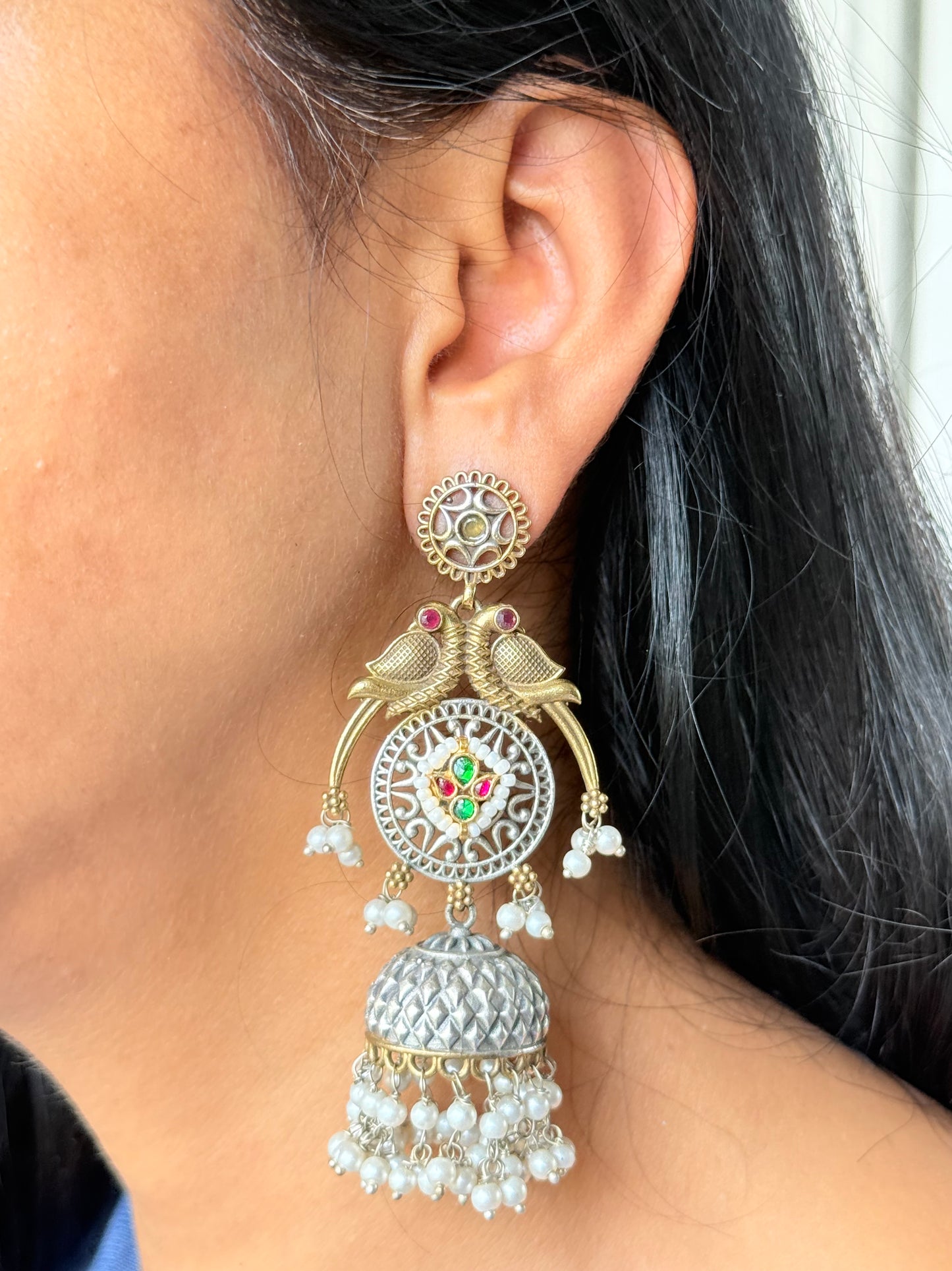 Mithila Mayur Jhumkas (ruby green)