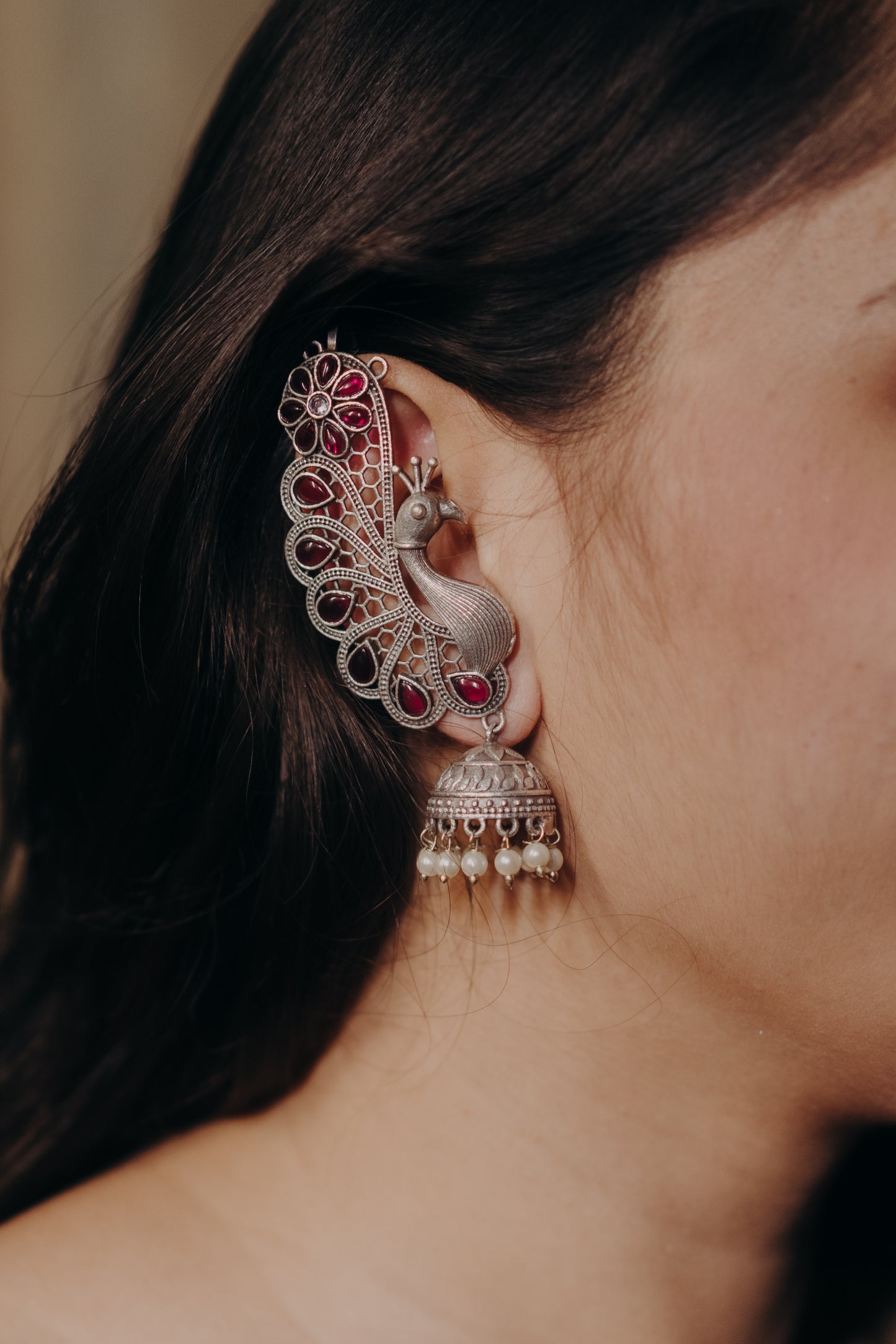 Ruby Peacock Jhumkas
