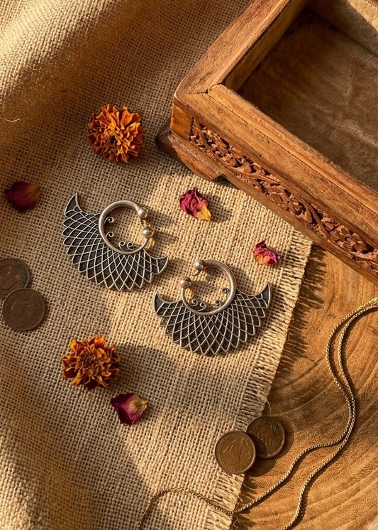 Vritti Silver Statement Earrings