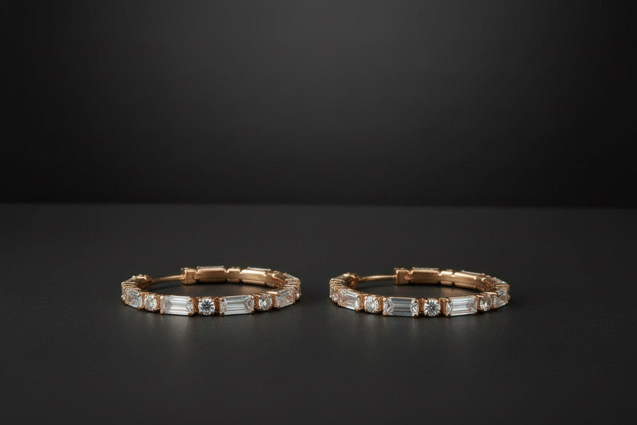 Rose Gold Baguette Crystal Hoops