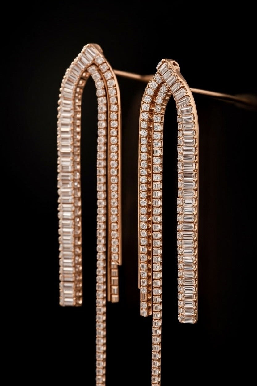 Rose Gold Diamond Curve Earrings