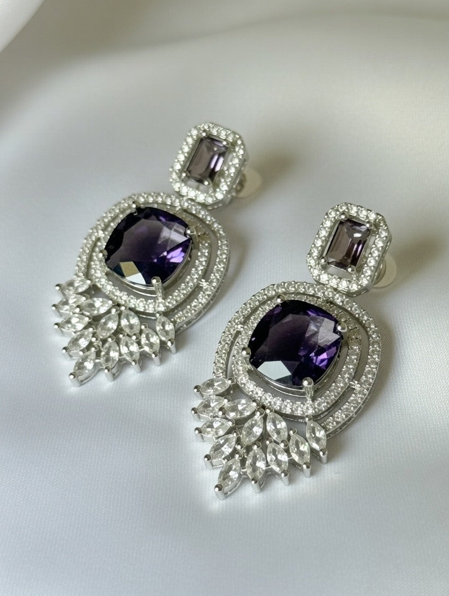 Amethyst Halo Drop Earrings