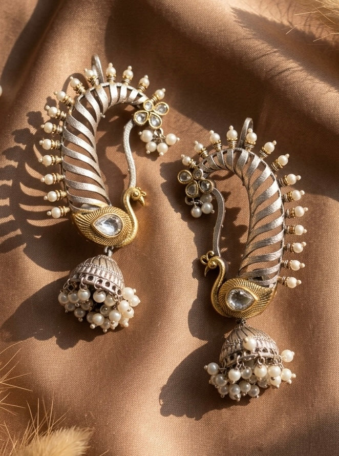 Mayura Pearl Jhumka Ear Cuffs(white)