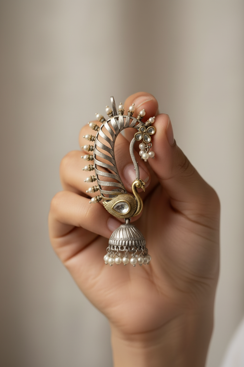 Mayura Pearl Jhumka Ear Cuffs(white)
