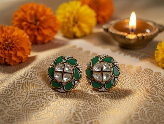 Royal Green Petal Studs