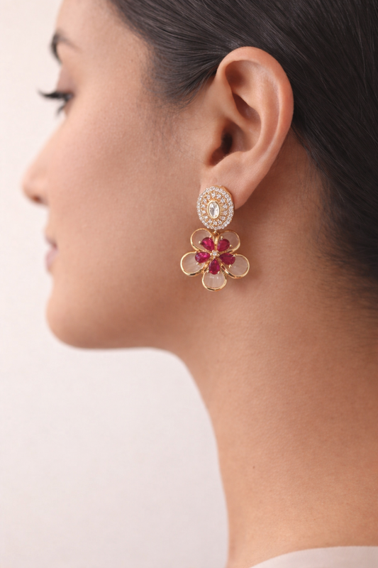 Pushpika Ruby Bloom Earrings