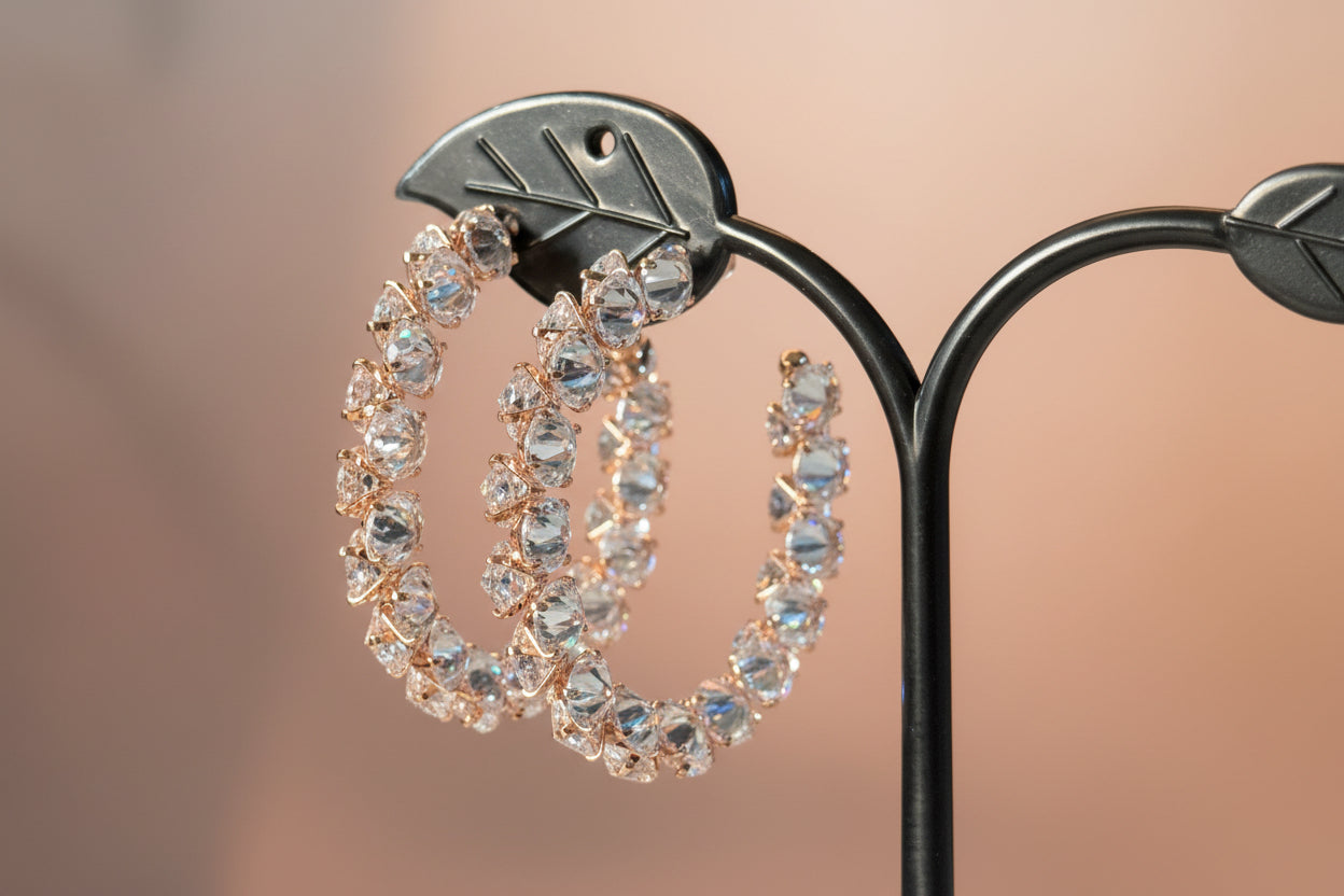 Rose Gold Crystal Statement Hoops