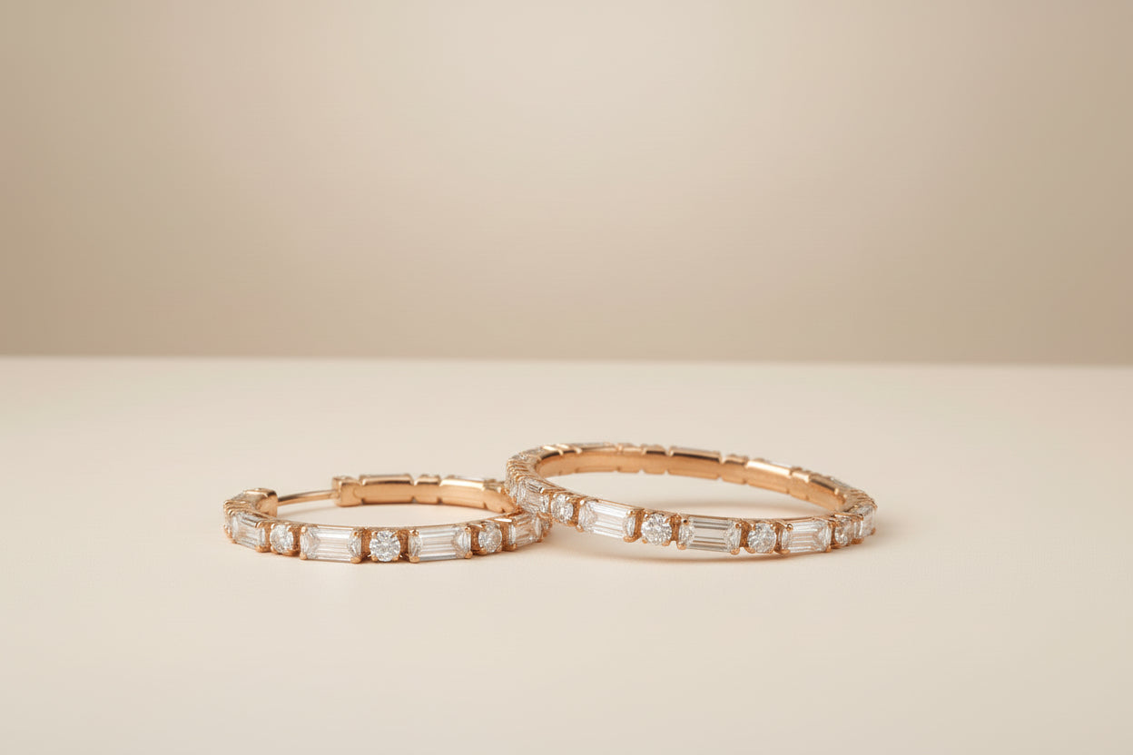 Rose Gold Baguette Crystal Hoops