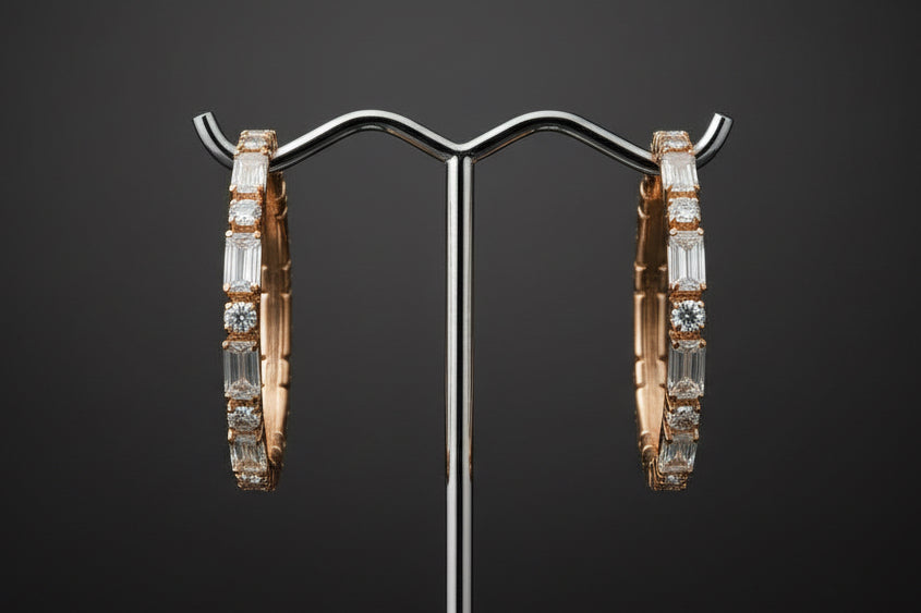 Rose Gold Baguette Crystal Hoops