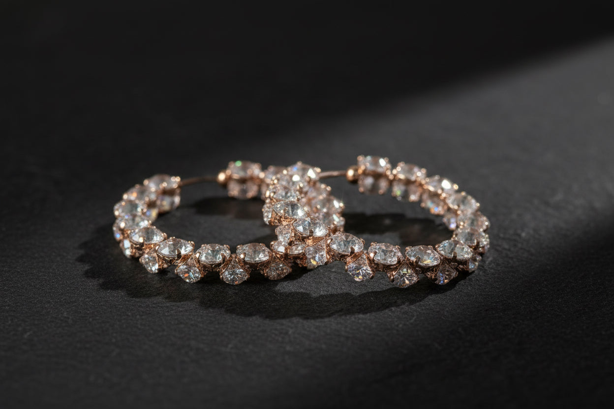 Rose Gold Crystal Statement Hoops