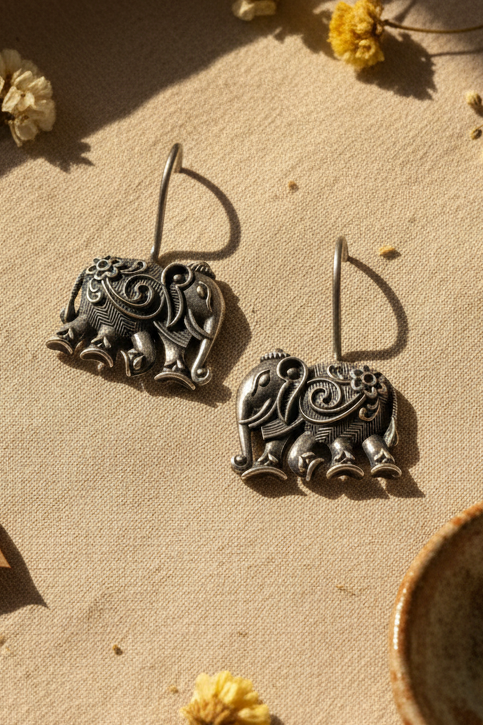 Antique Elephant Drop Earrings