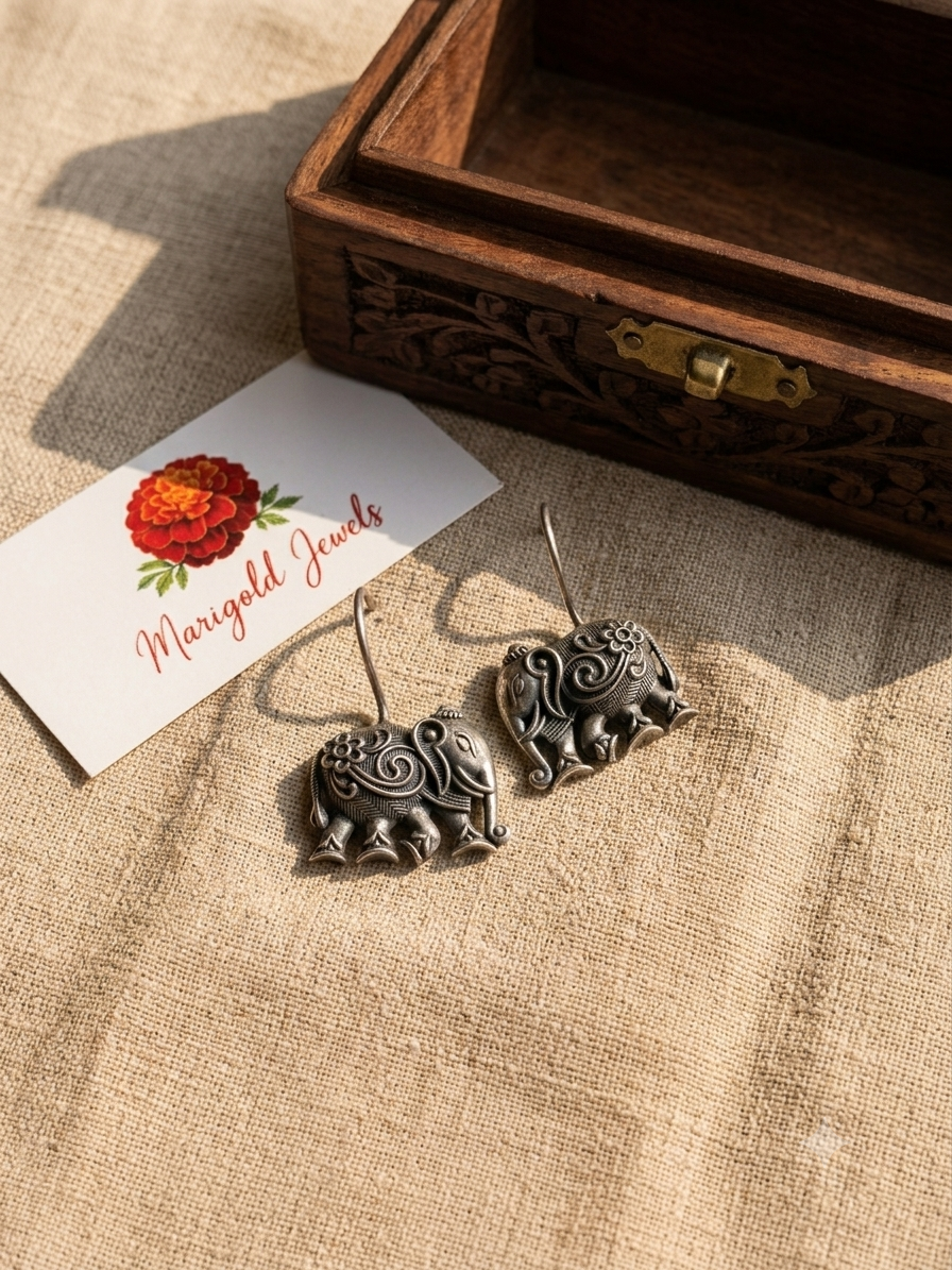 Antique Elephant Drop Earrings