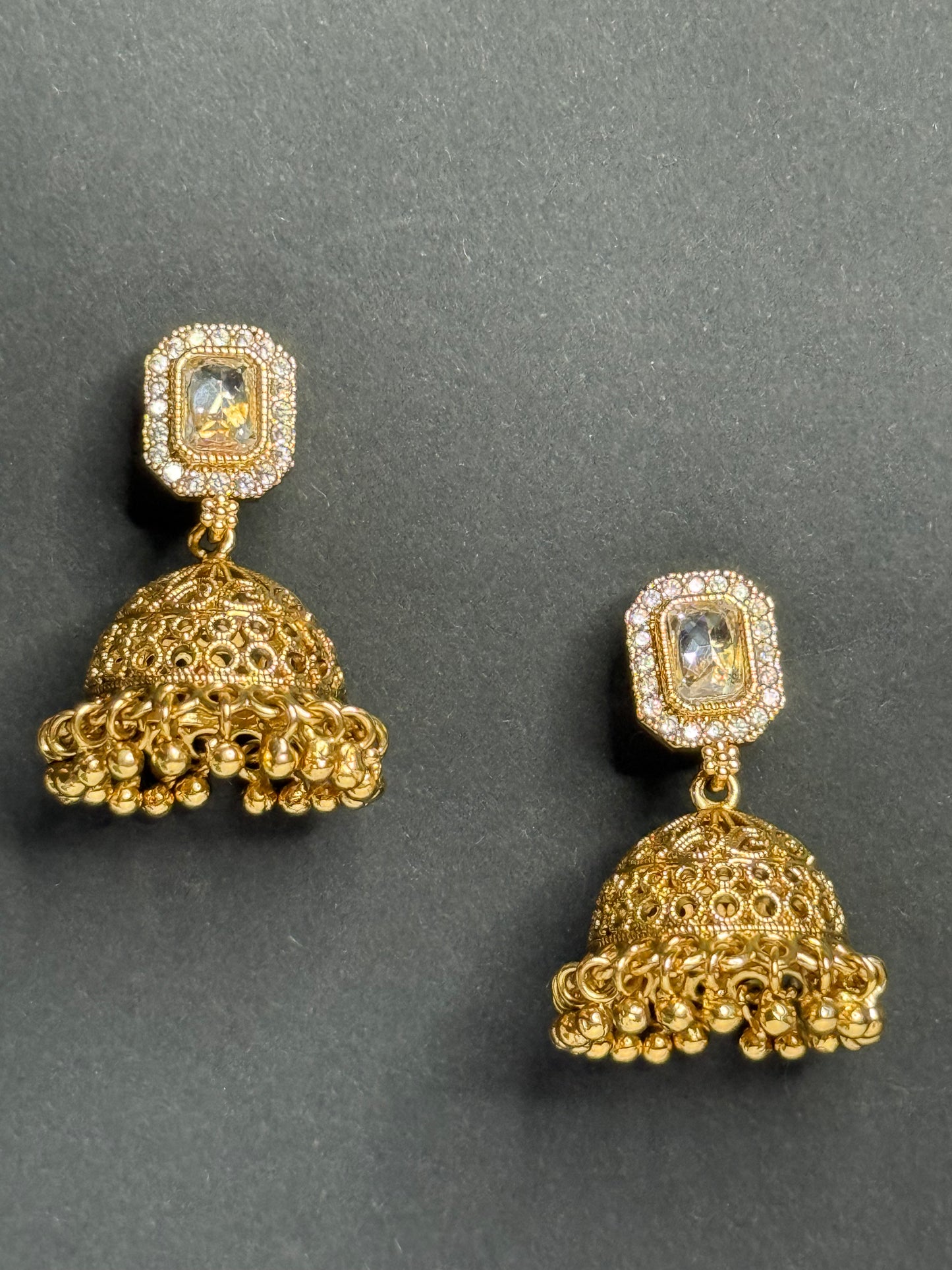Gold-Tone Stone-Studded Jhumkas