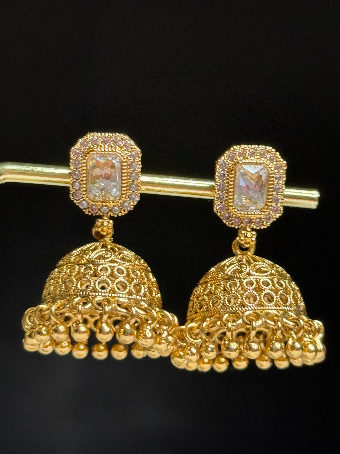 Gold-Tone Stone-Studded Jhumkas