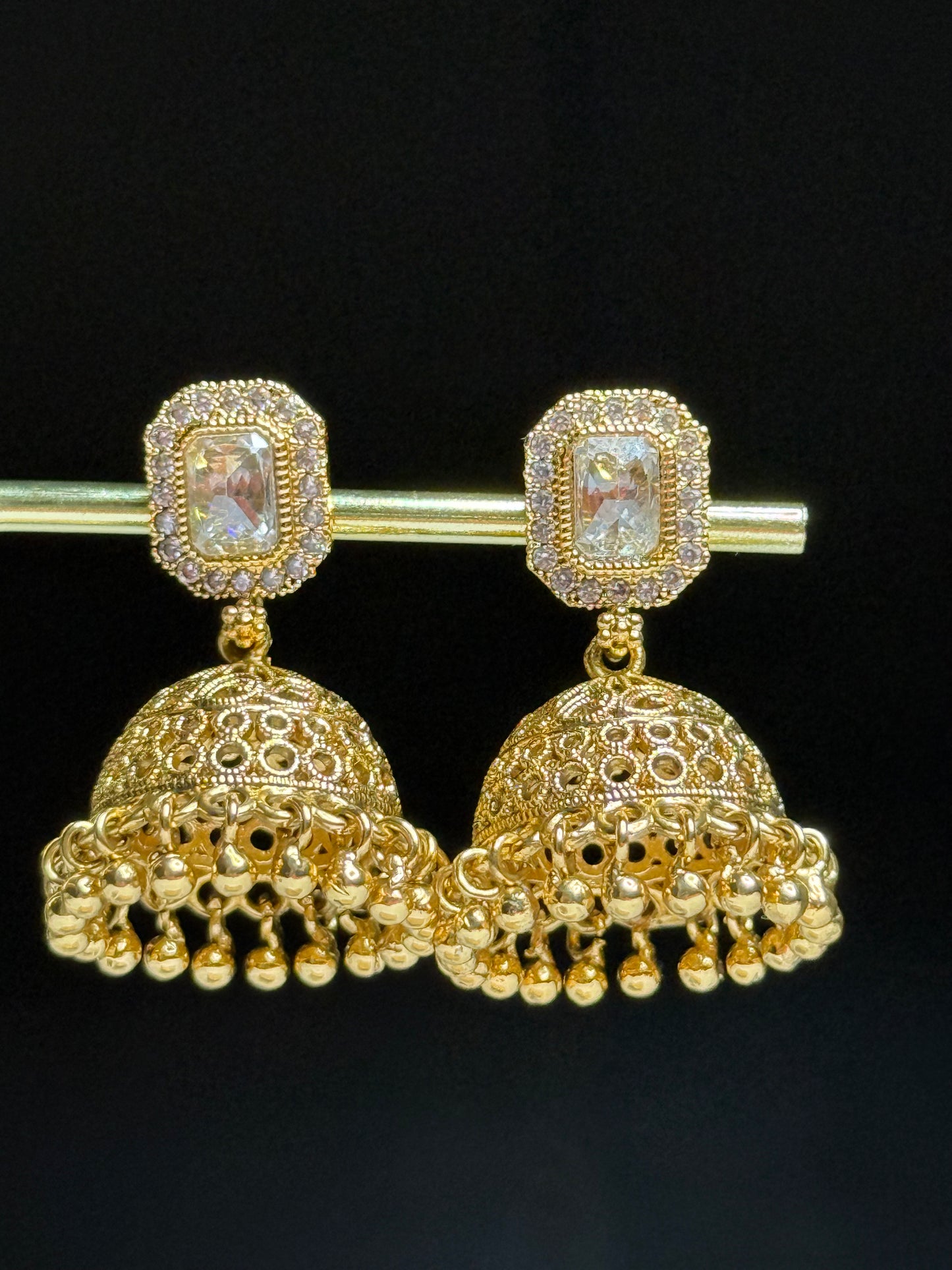 Gold-Tone Stone-Studded Jhumkas