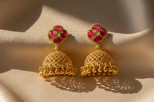 Kanak Phool Jhumki (ruby red)