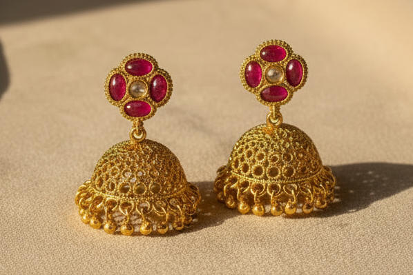 Kanak Phool Jhumki (ruby red)