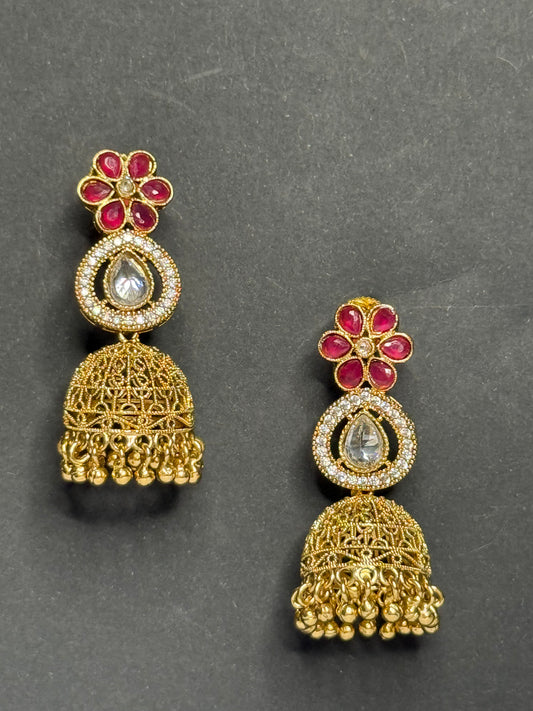 Radiant Ruby floral Jhumkas