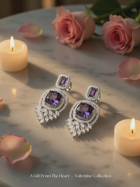 Amethyst Halo Drop Earrings